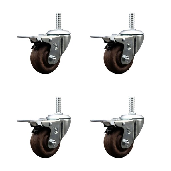 Service Caster 3 Inch High Temp Glass Filled Nylon 58 Inch Stem Caster Set with Total Lock Brake SCC-TSTTL20S314-GFNSHT-58212-4 - main